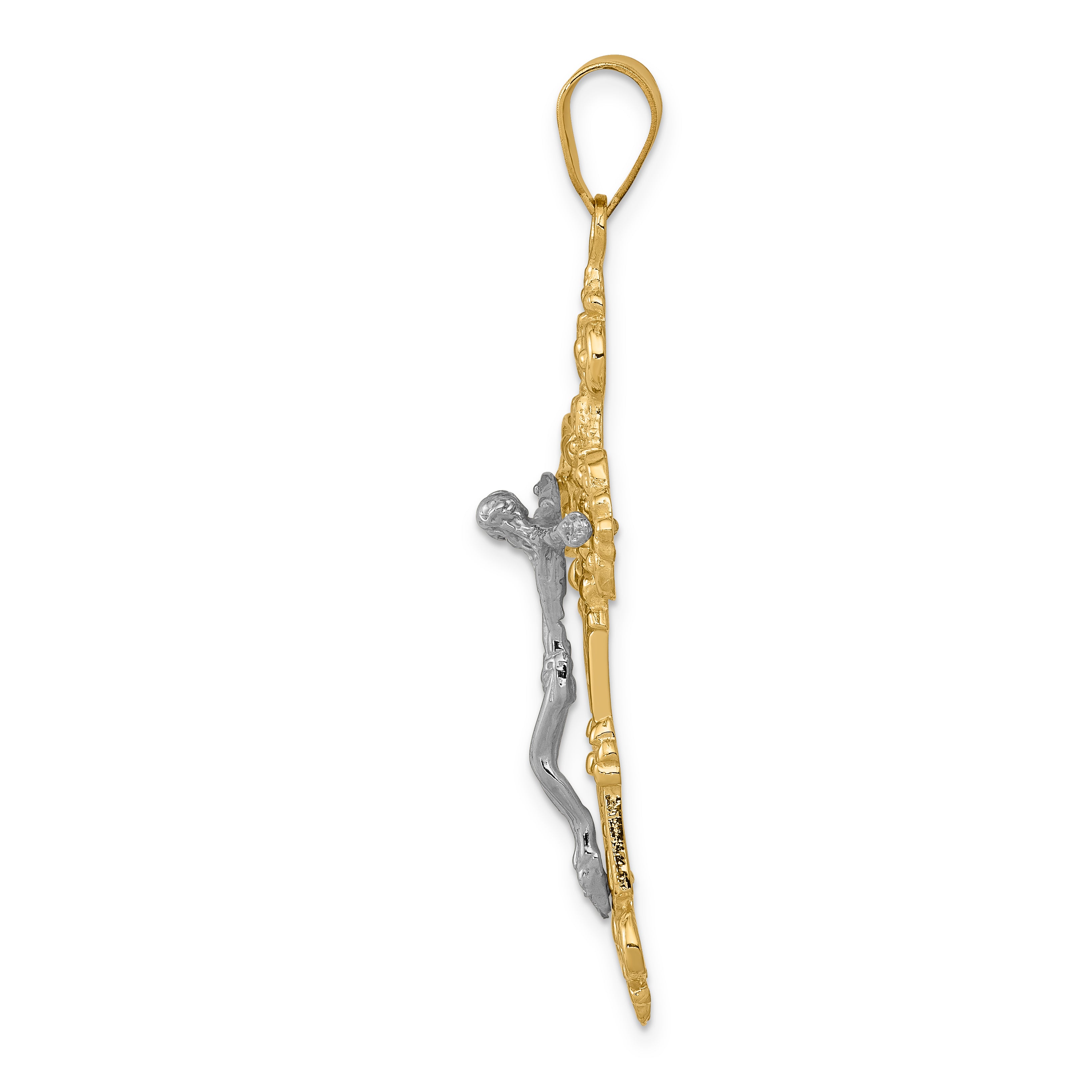 10k Two-tone INRI Fleur De Lis Crucifix Pendant Secondary image