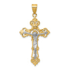 10k Two-tone INRI Fleur De Lis Crucifix Pendant