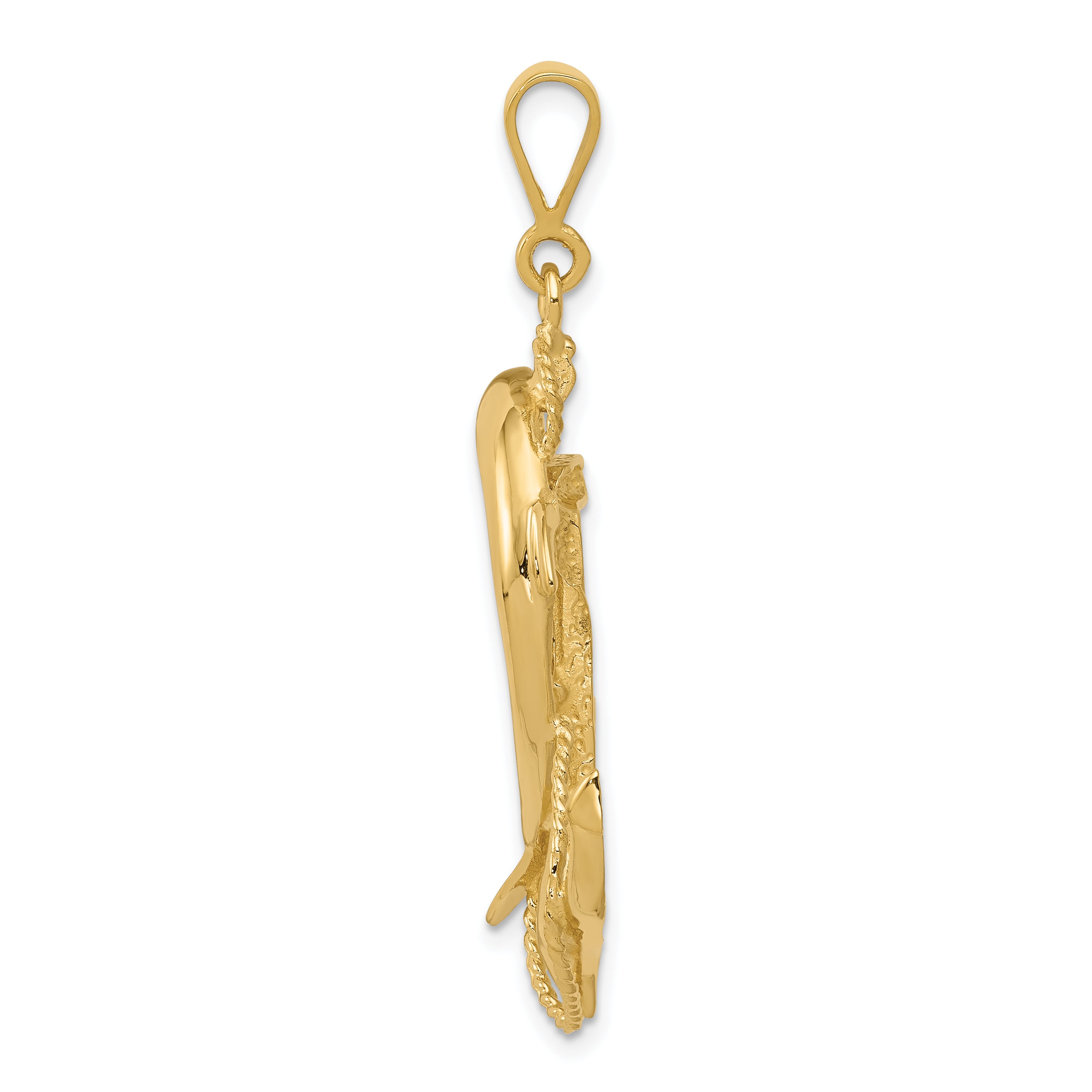 10K None Solid Polished Anchor with Dolphin Pendant - view 2