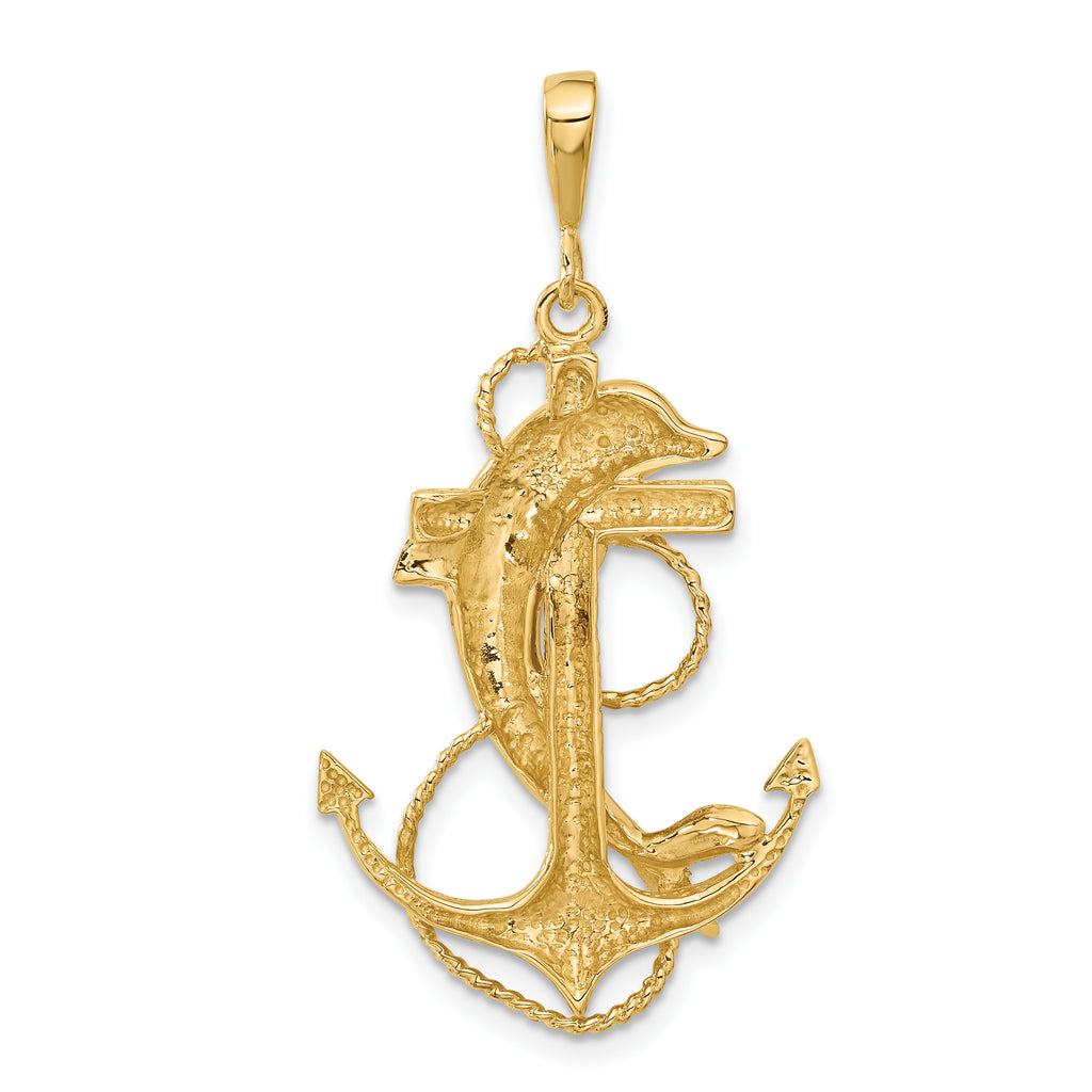 10K None Solid Polished Anchor with Dolphin Pendant - view 4