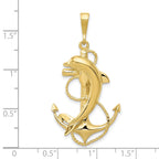 10K None Solid Polished Anchor with Dolphin Pendant - view 3