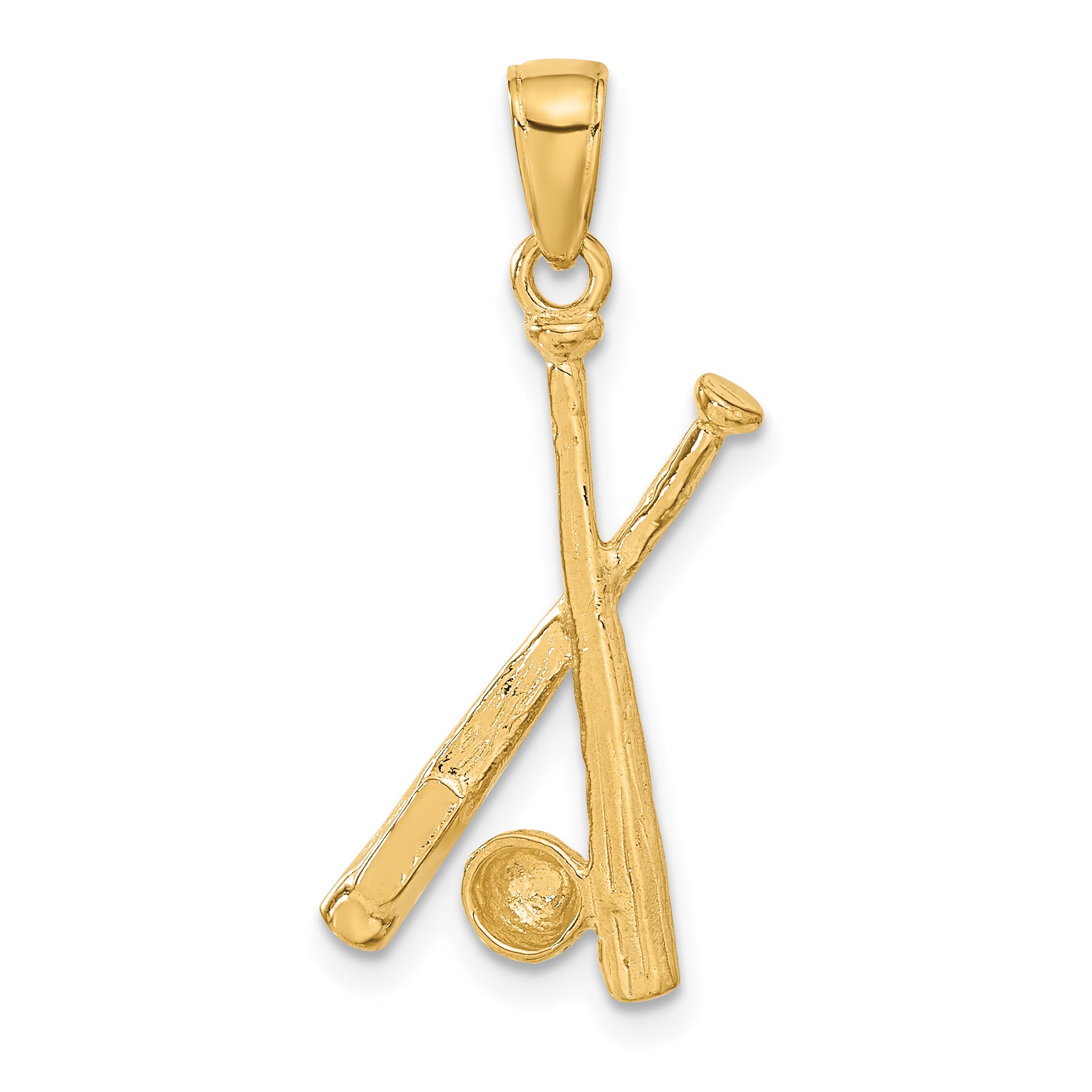 10K Polished Open-Backed Bats and Baseball Pendant