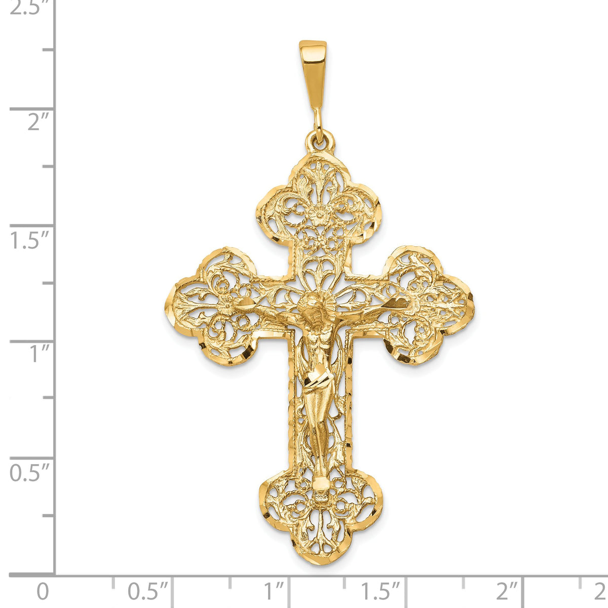 Filigree Budded Crucifix Pendant in 10K Yellow Gold, 55mm Diamond-Cut - Sophia Jewelers