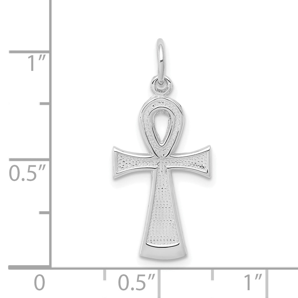10k White Gold Solid Flat-Backed Ankh/Egyptian Cross Pendant