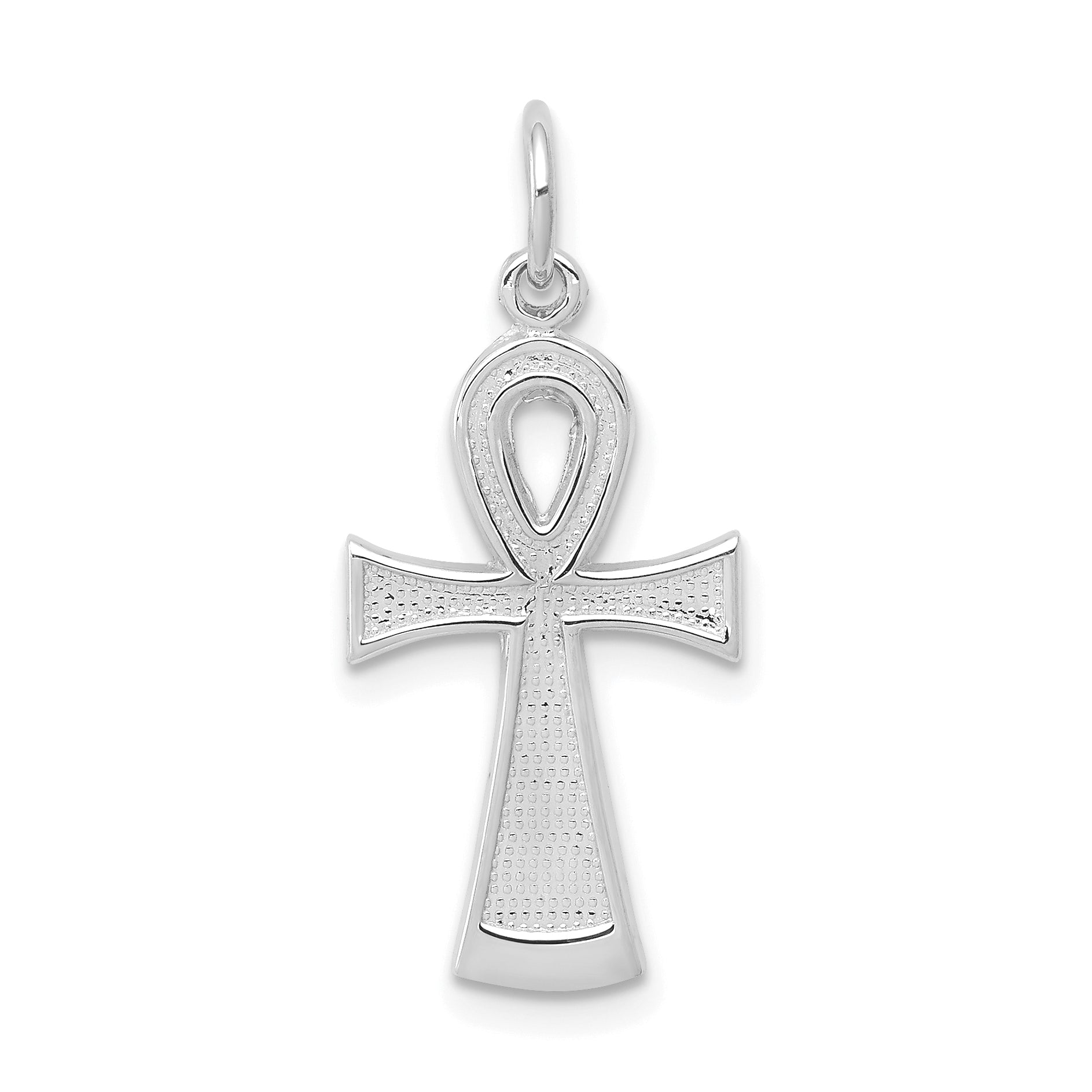10k White Gold Solid Flat-Backed Ankh/Egyptian Cross Pendant Main image