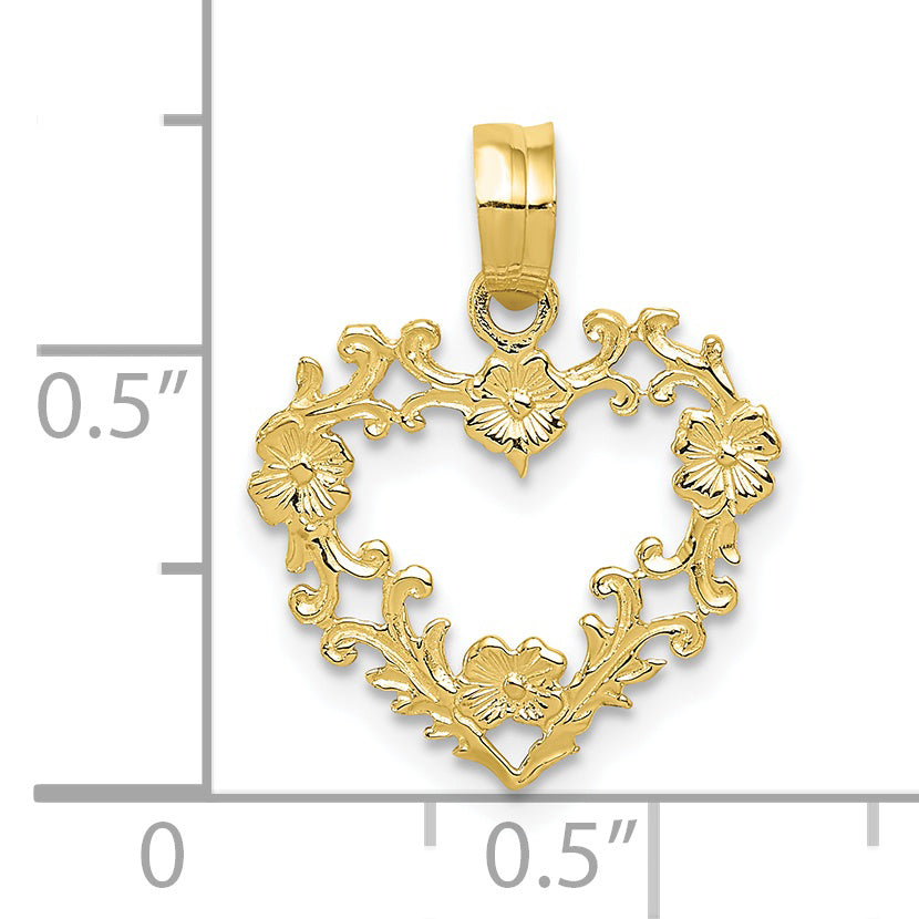 10K Polished Floral Border Heart Pendant