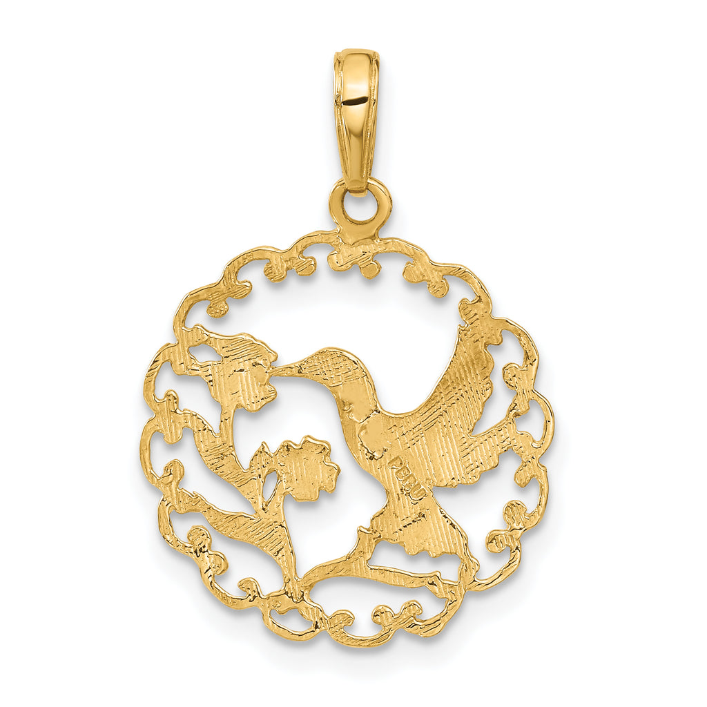 10k Hummingbird in Round Frame Pendant