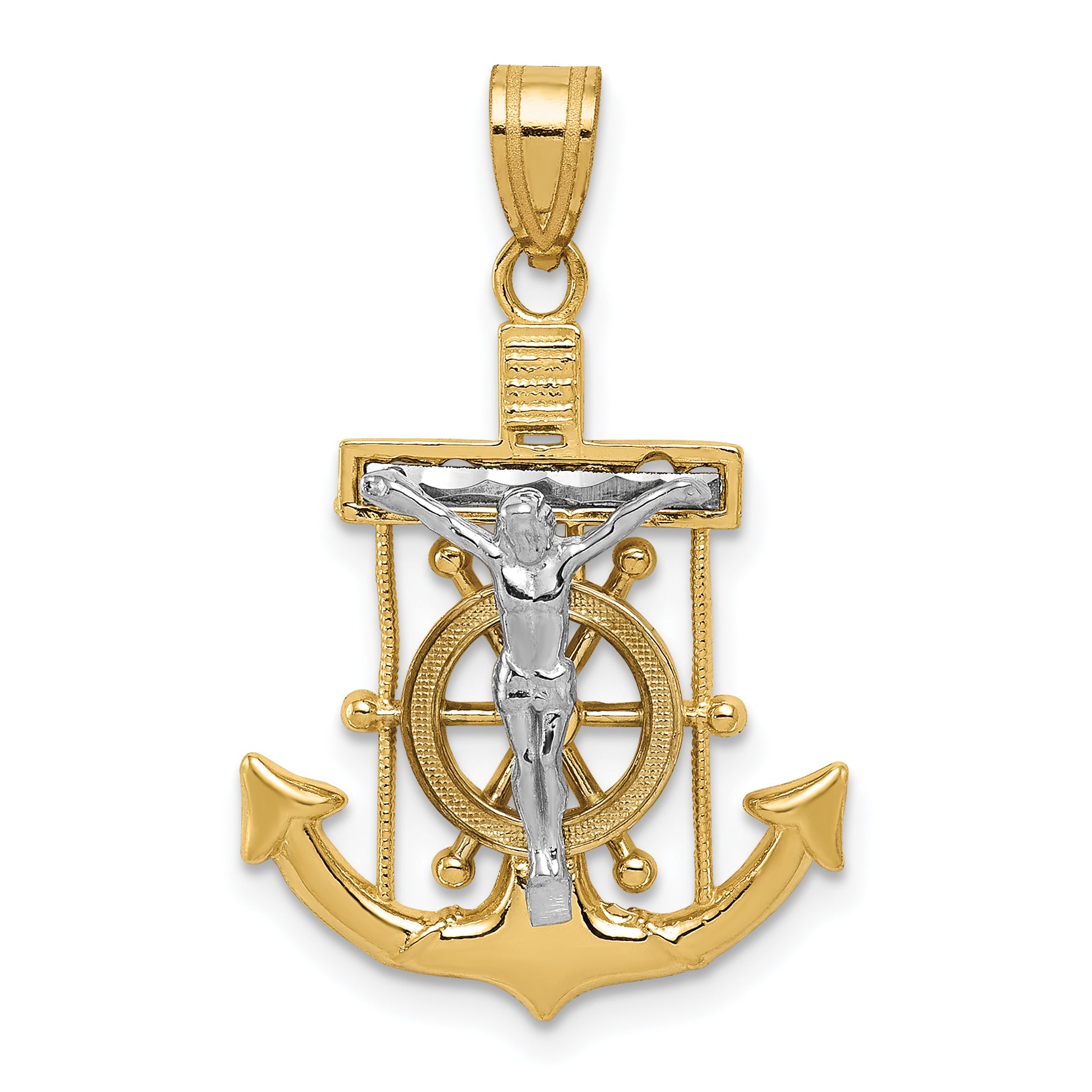 10k Two-tone Diamond-cut Mariner's Cross Pendant Main image