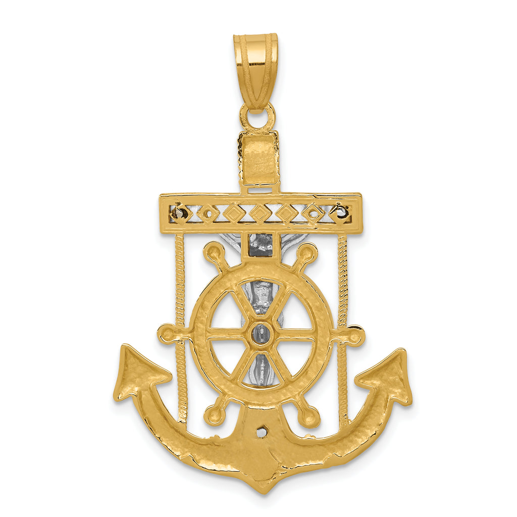10k Two-tone Diamond-cut Mariner's Cross Pendant