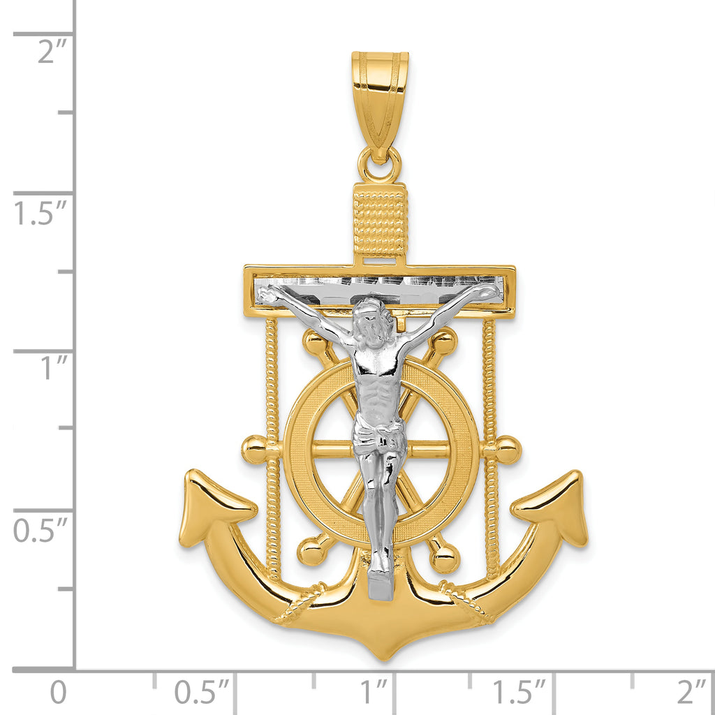 10k Two-tone Diamond-cut Mariner's Cross Pendant