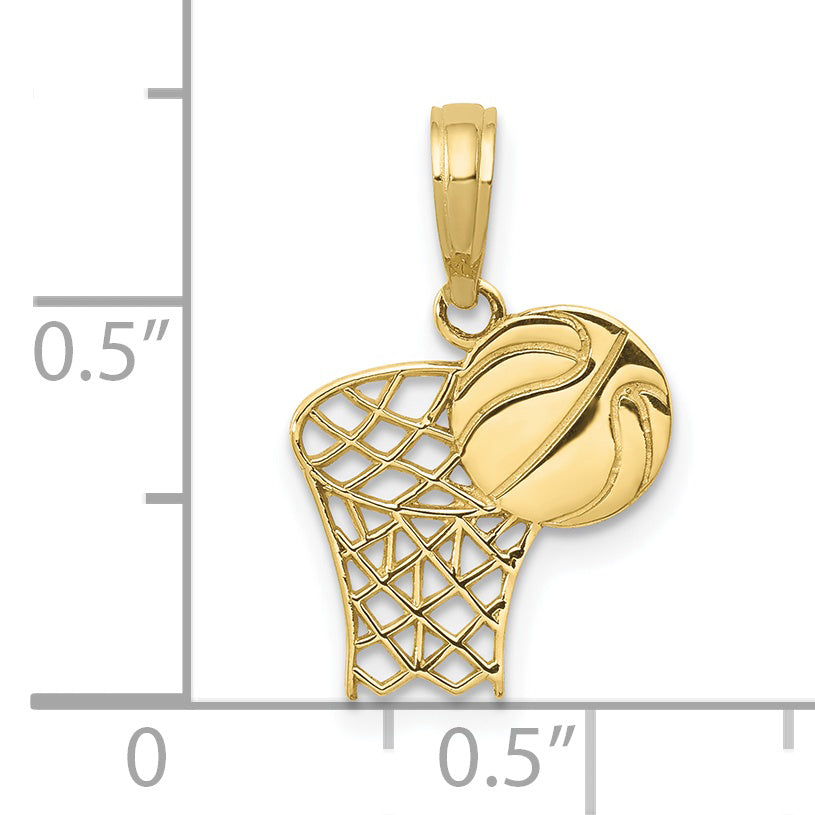 10K Basketball Hoop And Ball Pendant