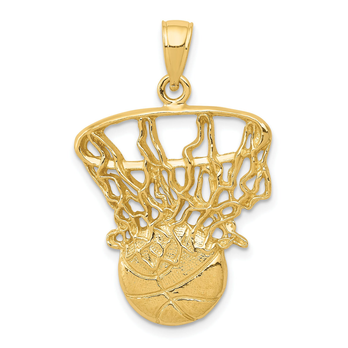 Basketball and Net Pendant in 10K Yellow Gold, 33mm Textured - Sophia Jewelers Main image