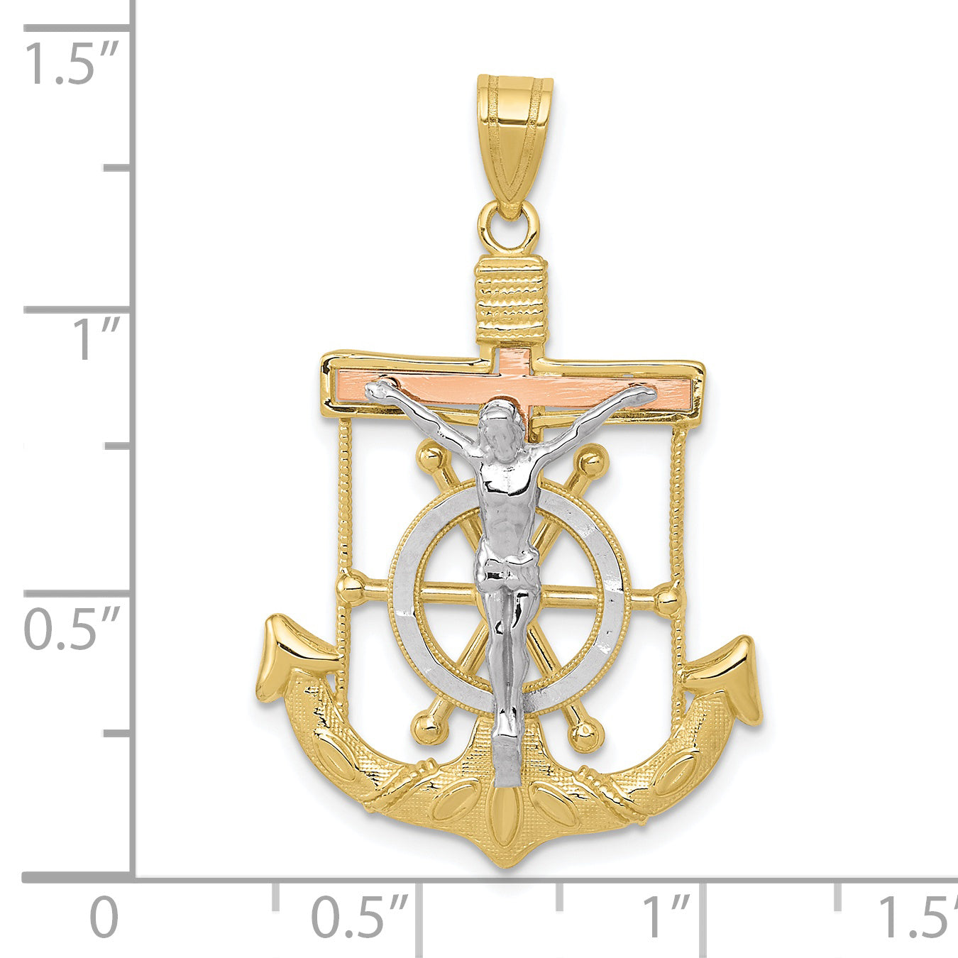 10k Tri-color Diamond-cut w/Textured Mariner's Cross Pendant Secondary image