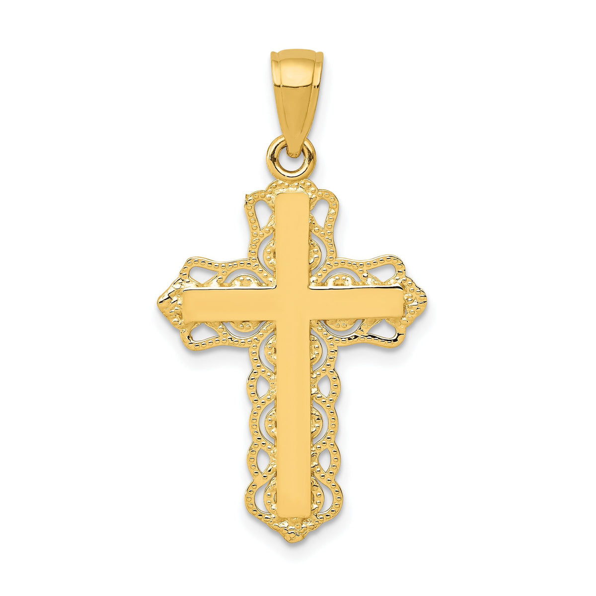 Lace Trim Cross Pendant in 10K Yellow Gold, 30mm - Sophia Jewelers Main image