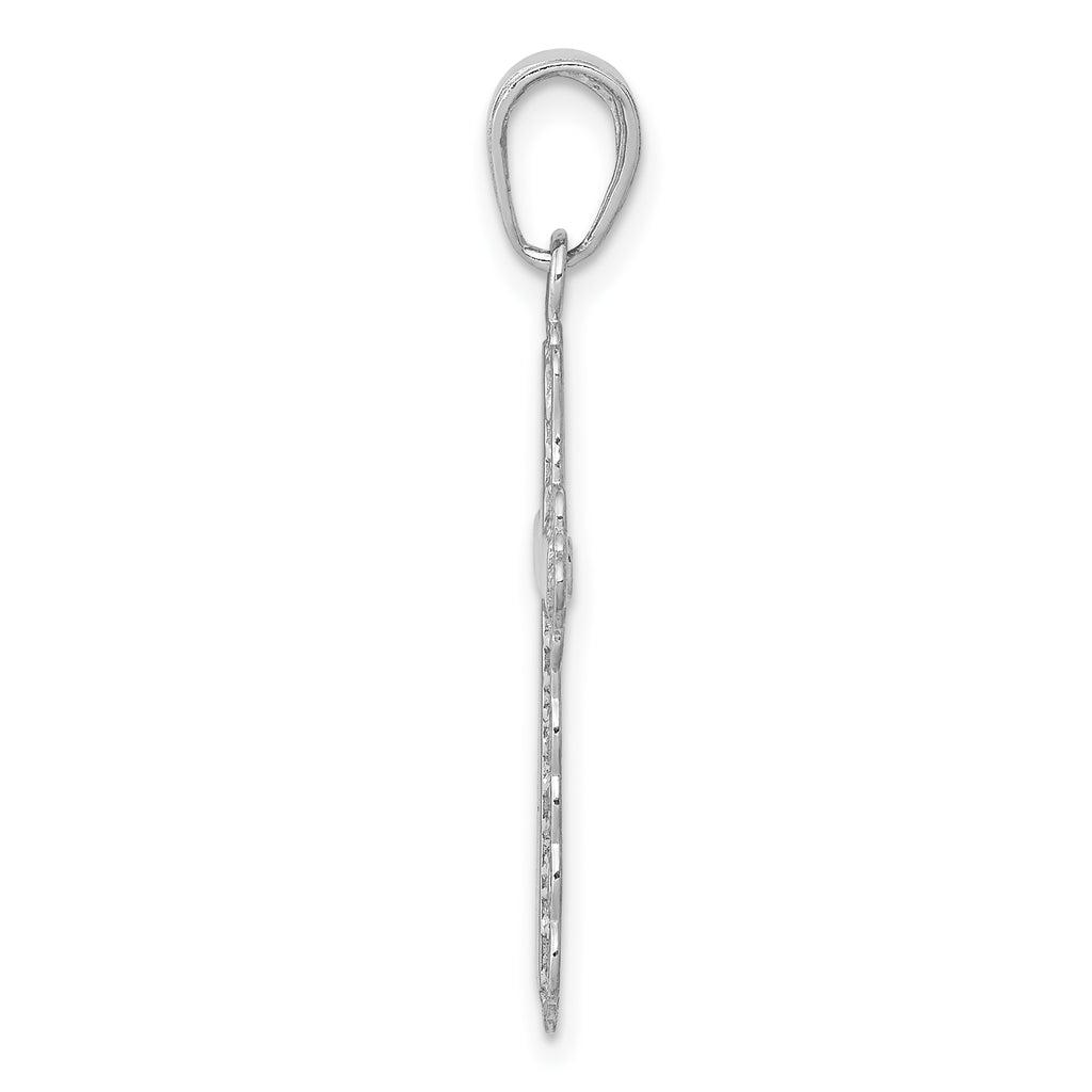 10K White Gold White Gold Lace Trim Cross Pendant - view 2