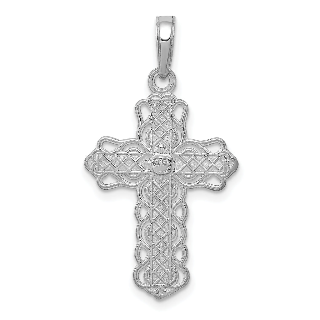 10K White Gold White Gold Lace Trim Cross Pendant - view 4