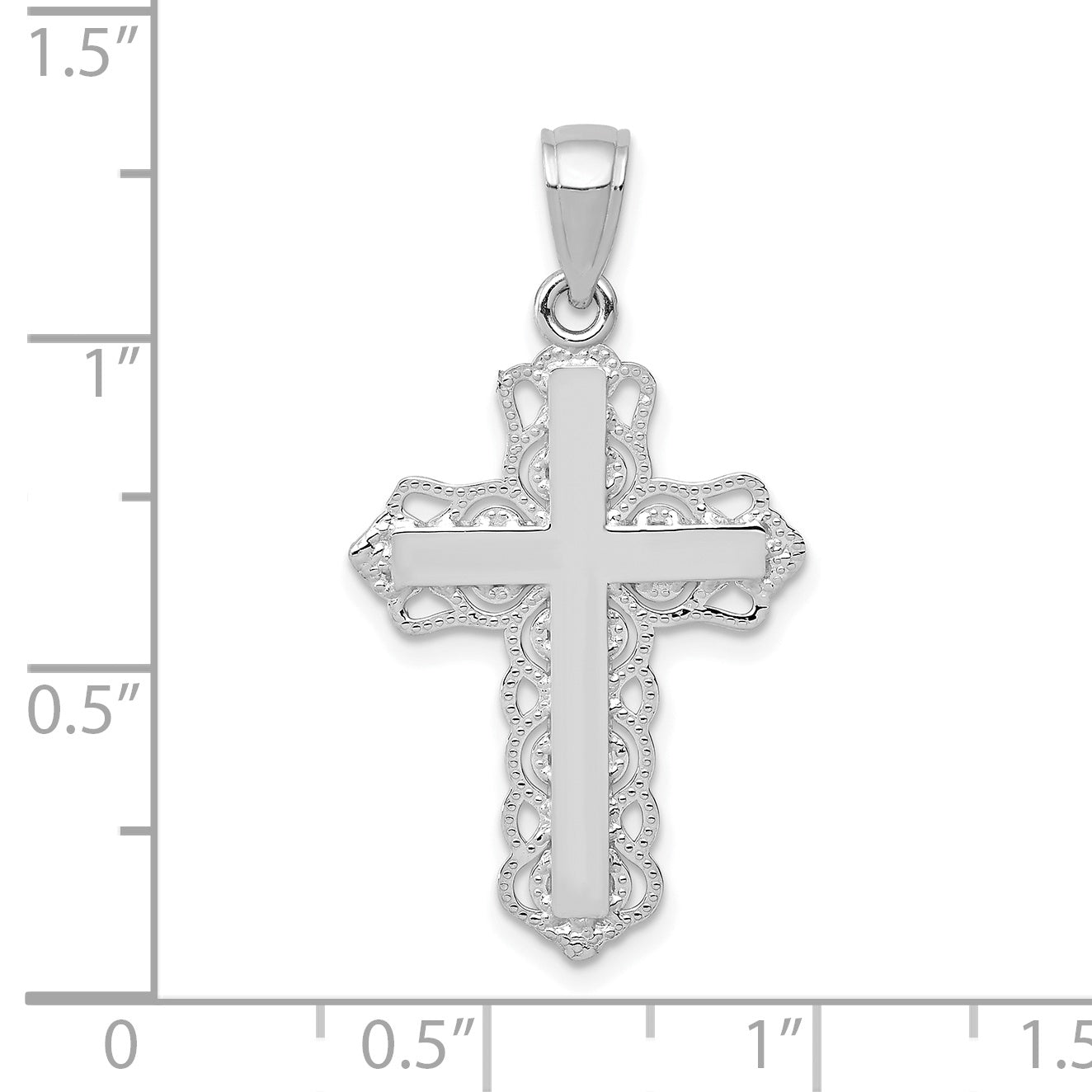 10K White Gold White Gold Lace Trim Cross Pendant - view 3