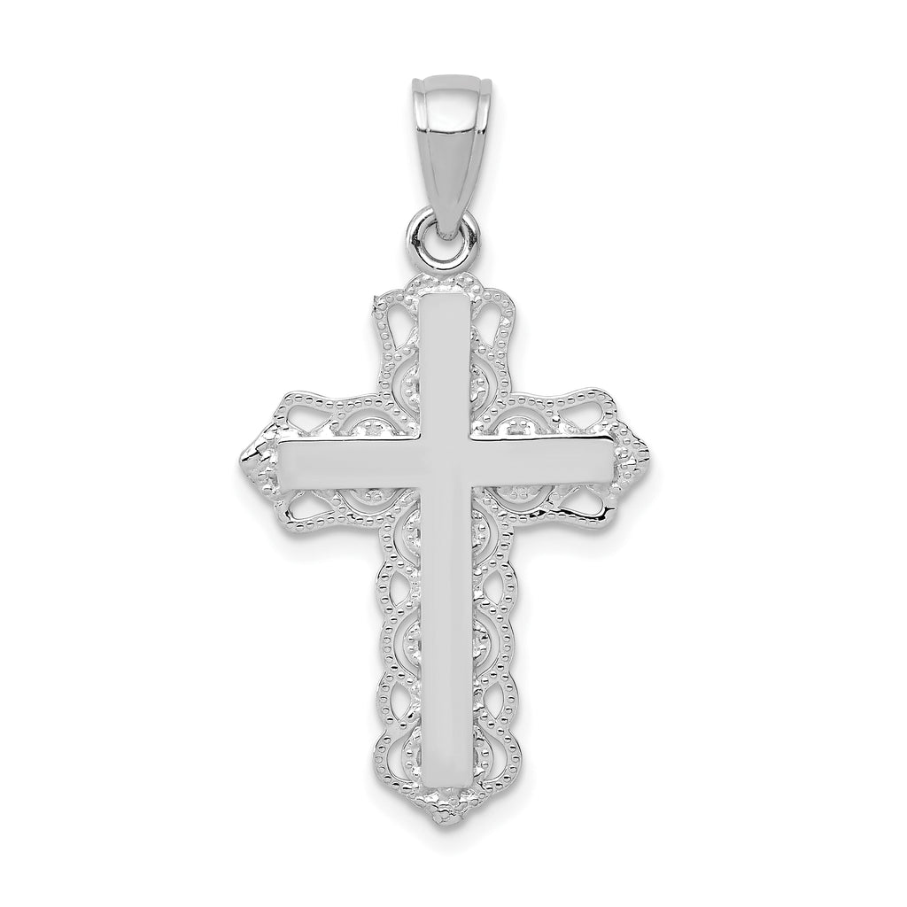10K White Gold White Gold Lace Trim Cross Pendant