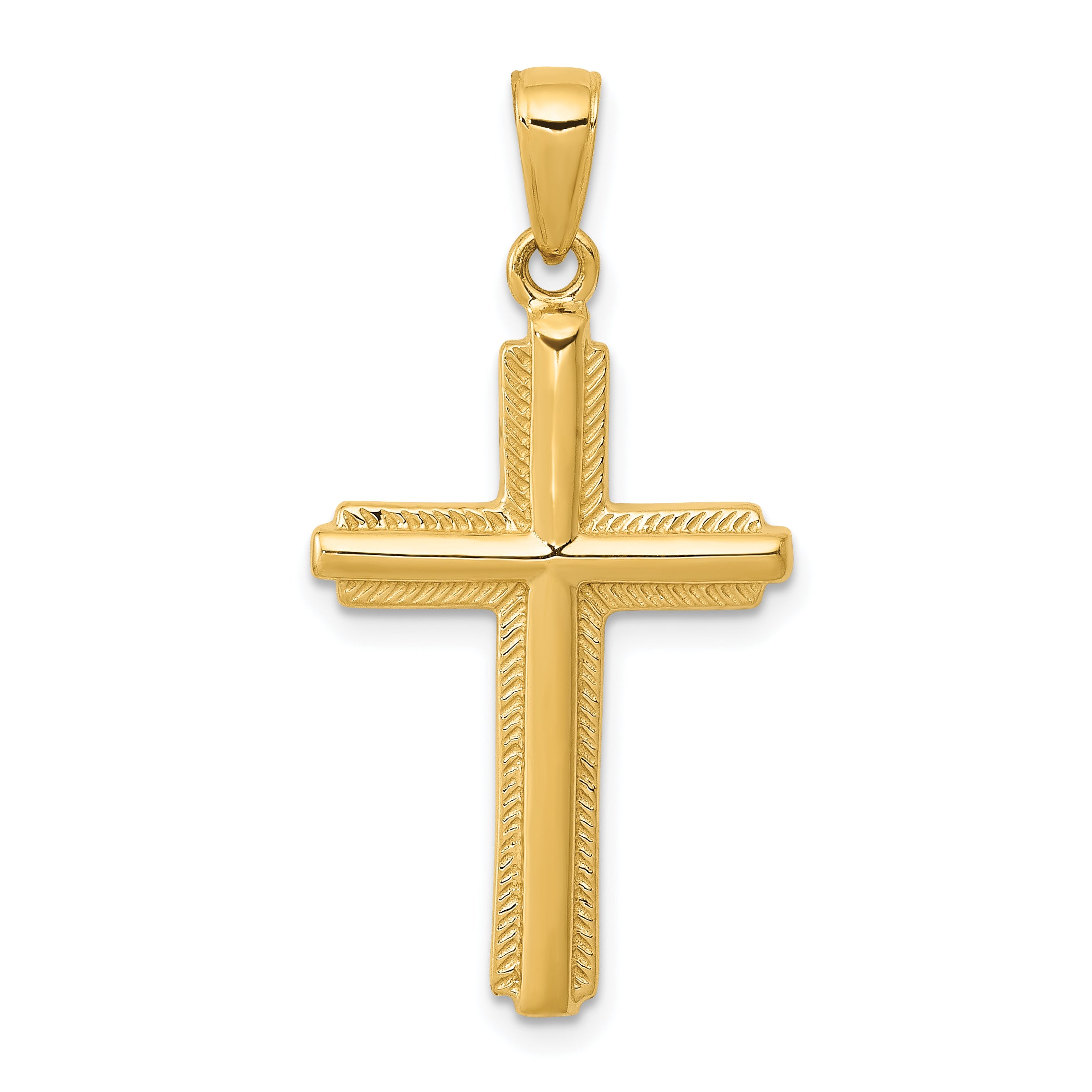 10K Cross with Striped Border Pendant Main image