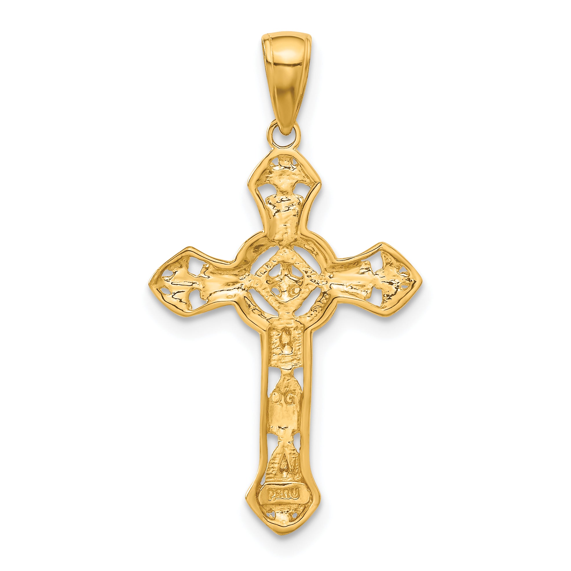 10K Stick Cross on Ornate Cross Pendant