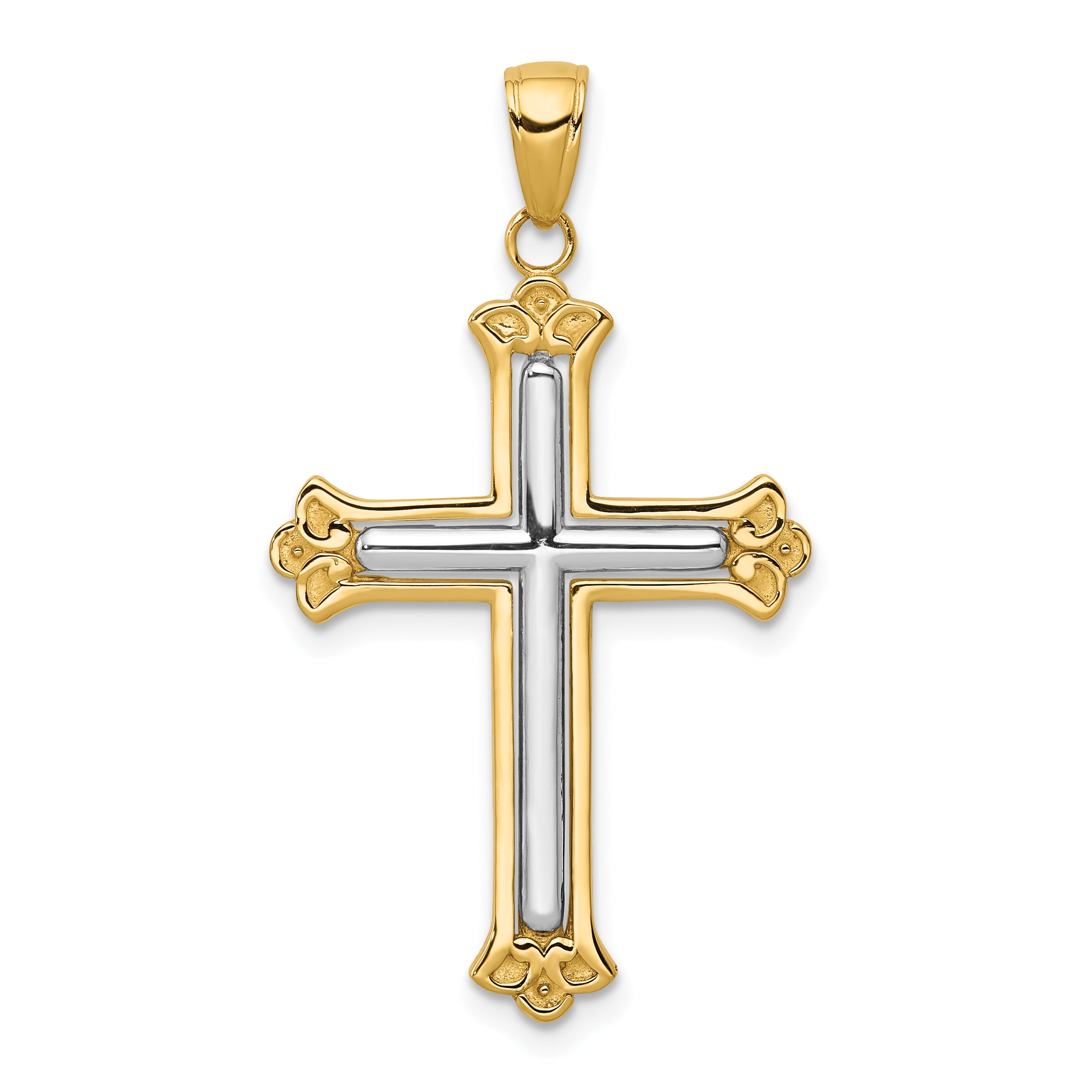 10K Two-tone Cross in Budded Yellow Cross Frame Pendant Main image