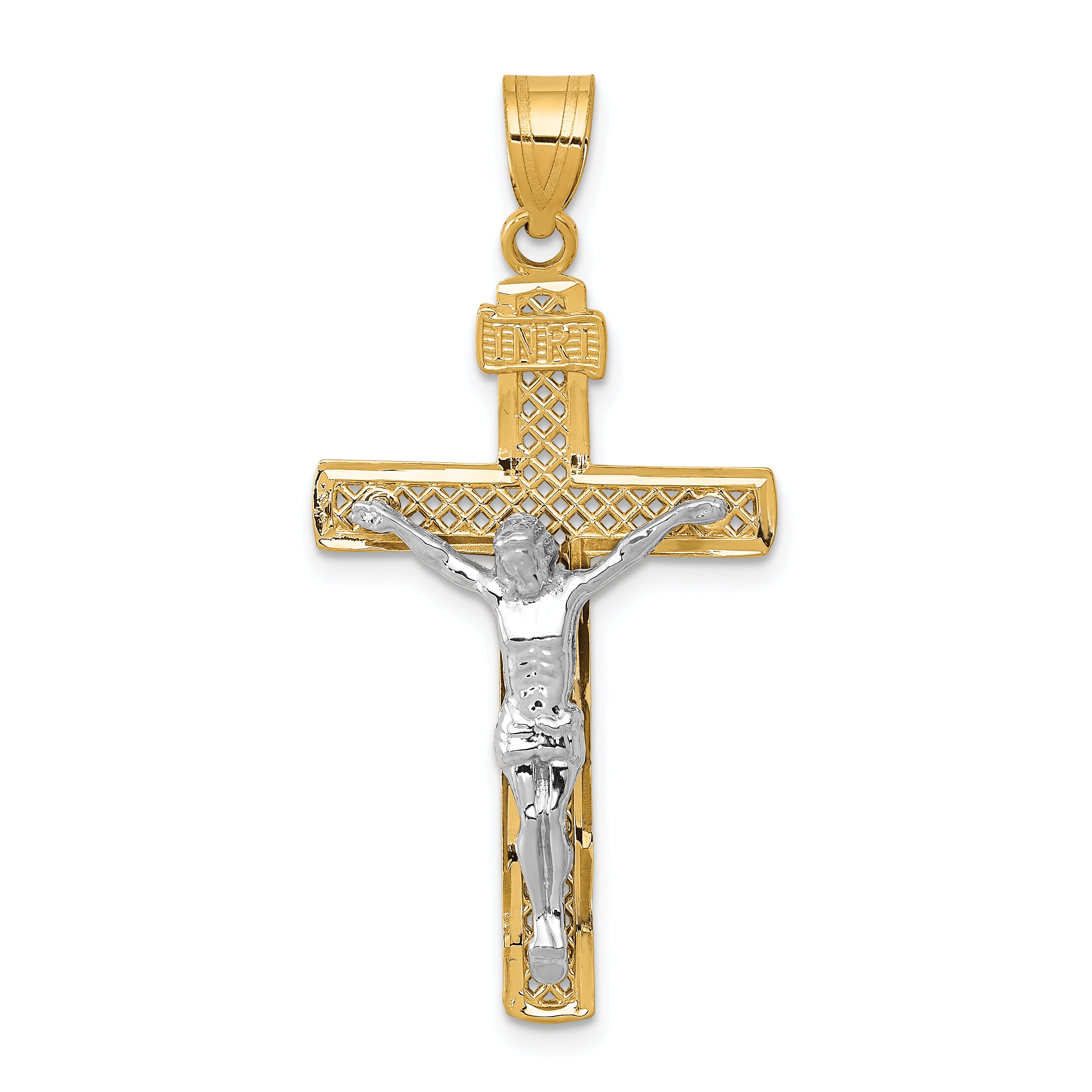 10K Two-tone D/C Large Block Lattice Cross w/Crucifix Pendant Main image