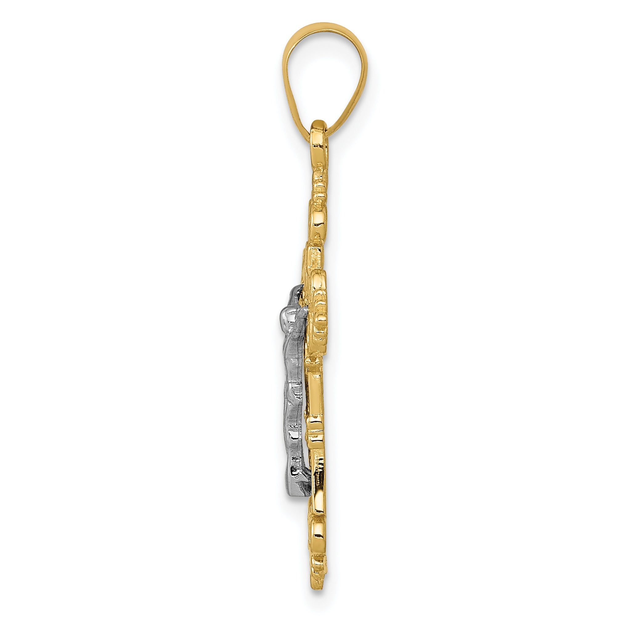 10K Two-tone Small Lacey-edged INRI Crucifix Pendant Secondary image