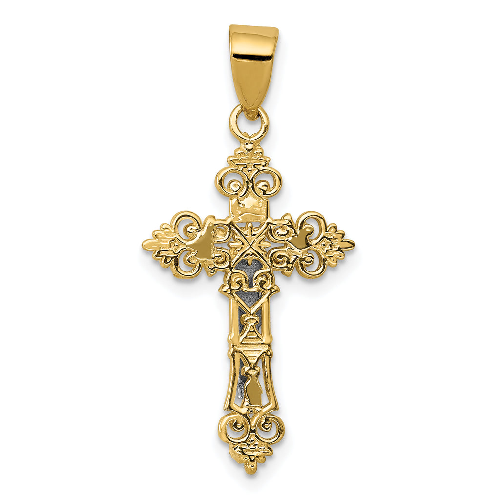 10K Two-tone Small Lacey-edged INRI Crucifix Pendant