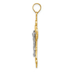 10K Two-tone Large Lacey-edged INRI Crucifix Pendant