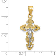 10K Two-tone Small Narrow Cross w/Crucifix Pendant