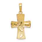10K None w/ Rhodium Cross W/Footprints Pendant - view 4