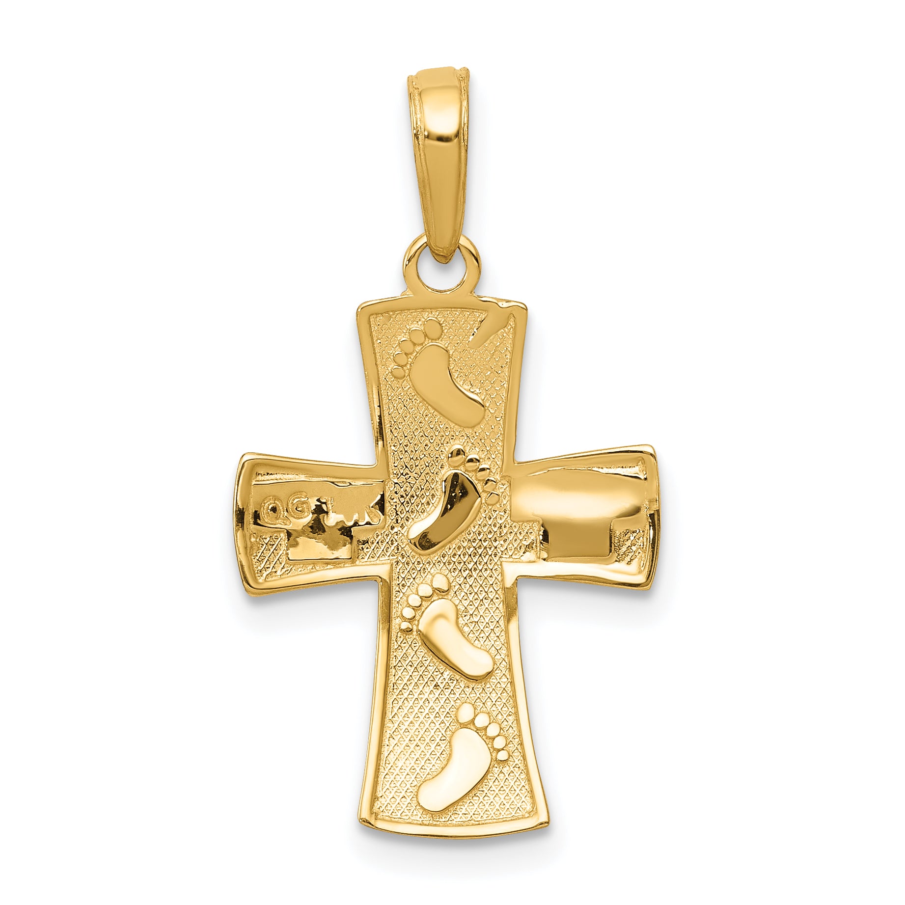 10K None w/ Rhodium Cross W/Footprints Pendant - view 4