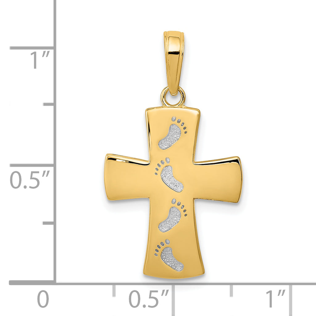 10K None w/ Rhodium Cross W/Footprints Pendant - view 3