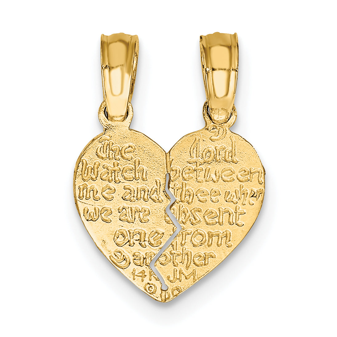 10K Reversible Break apart Mizpah Heart Pendant