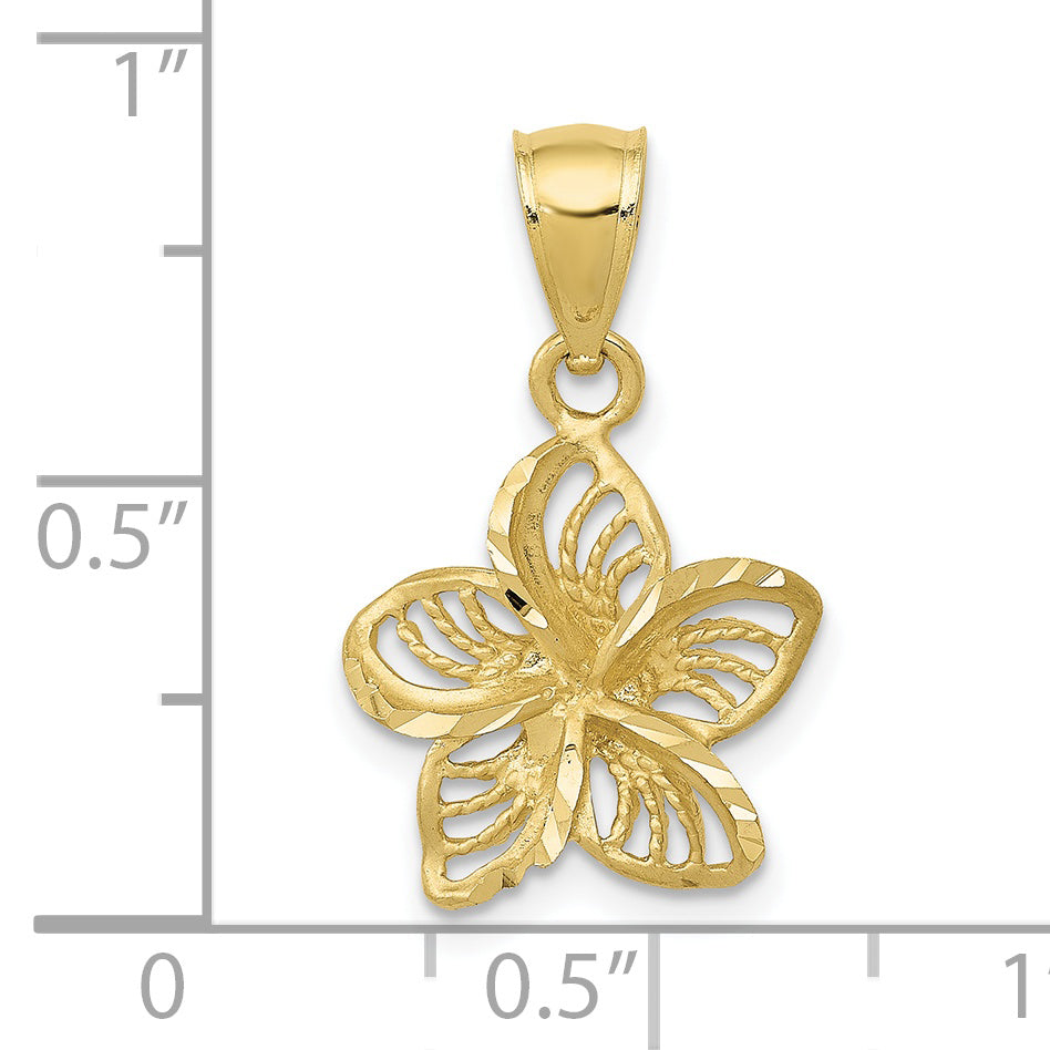 10k Polished and D/C Beaded Plumeria Flower Charm