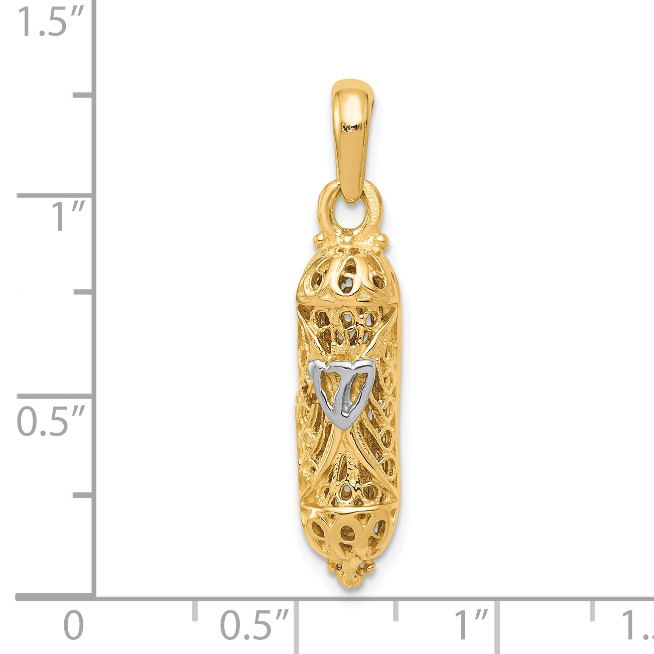 10k & Rhodium Mezuzah With Shin Charm