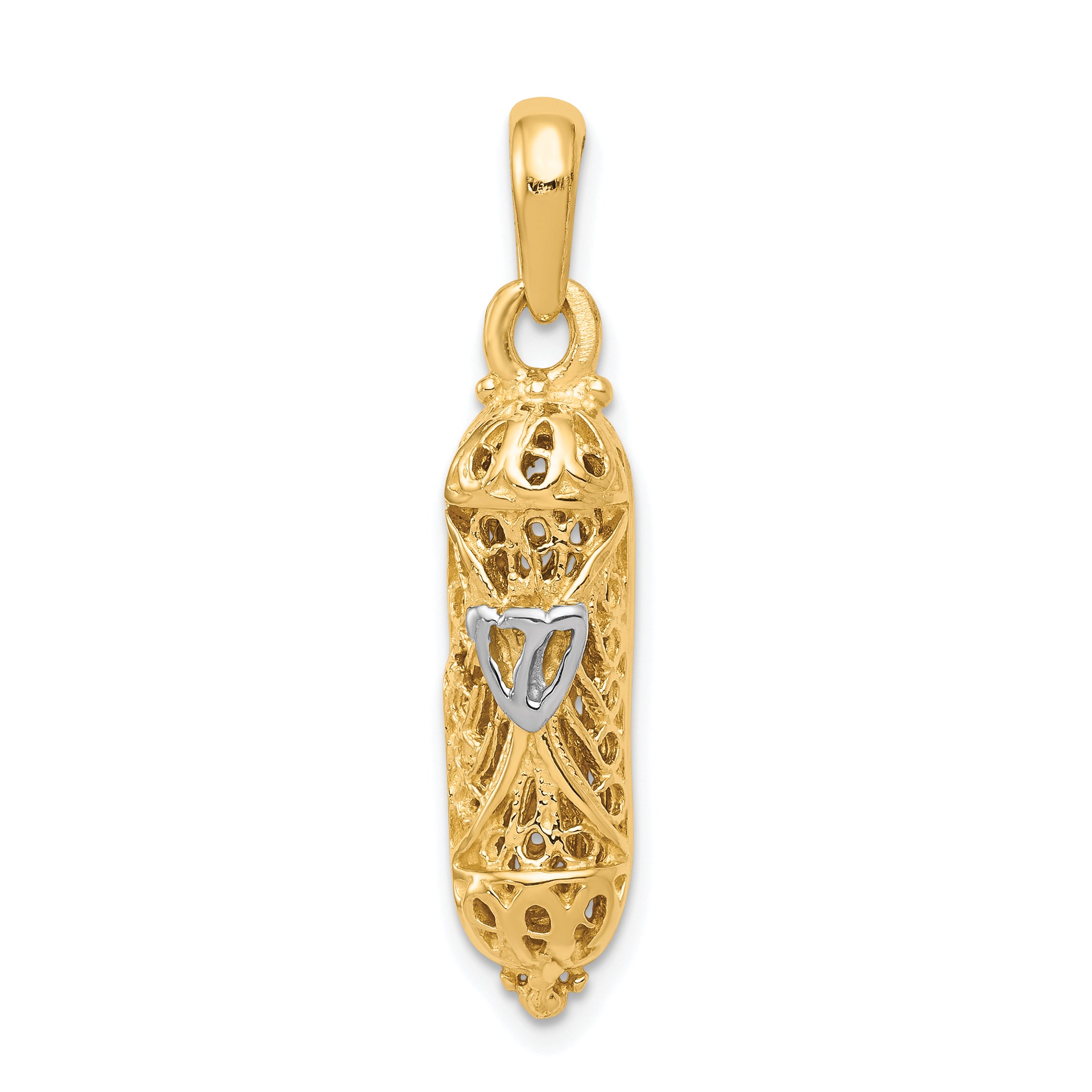 10k & Rhodium Mezuzah With Shin Charm