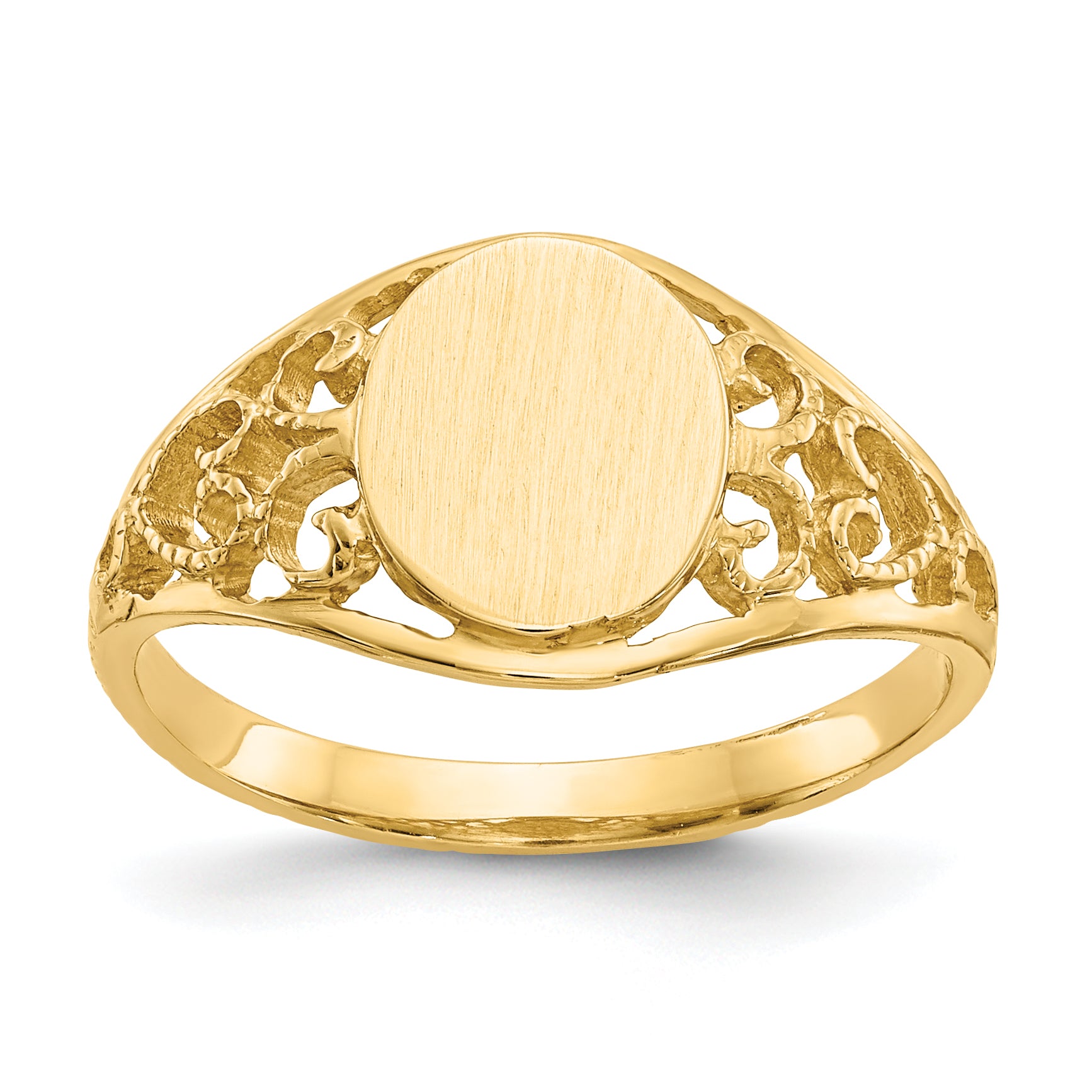 10k 8.5x7.5mm Satin Open Back Filigree Signet Ring Main image