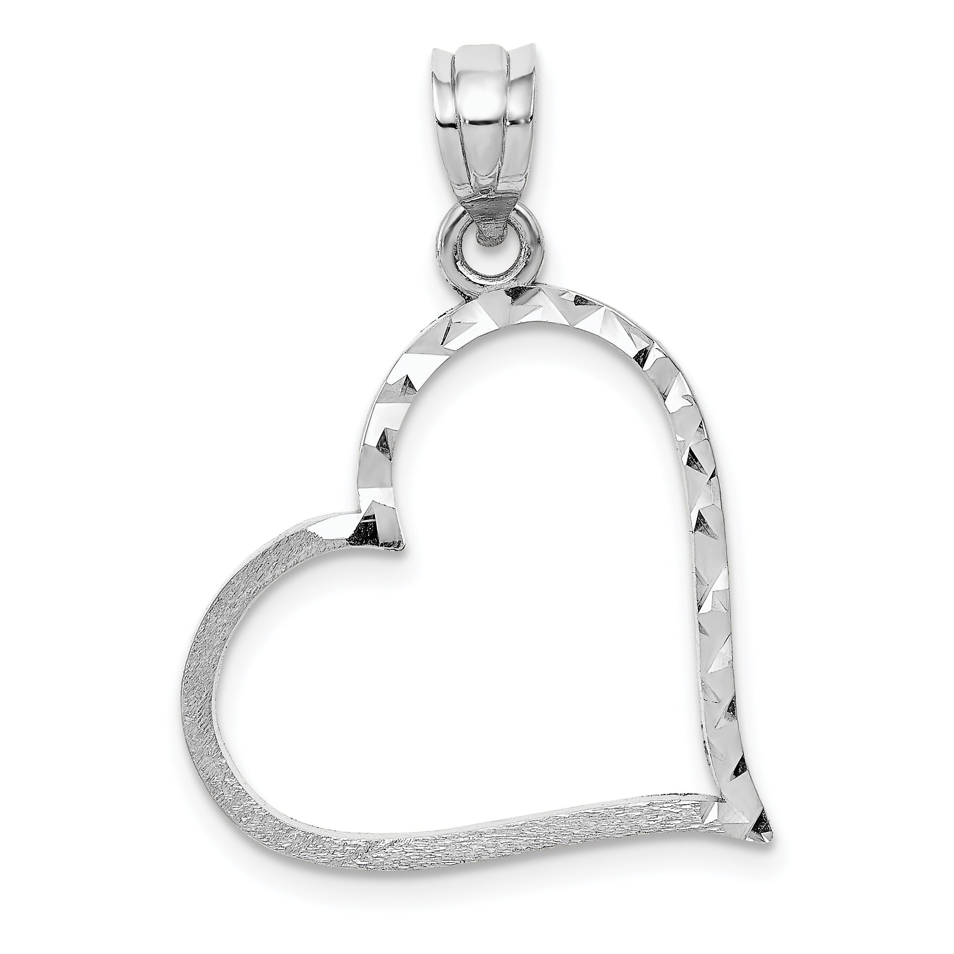 10K White Gold Solid Satin Diamond-cut Reversible Heart Pendant Main image