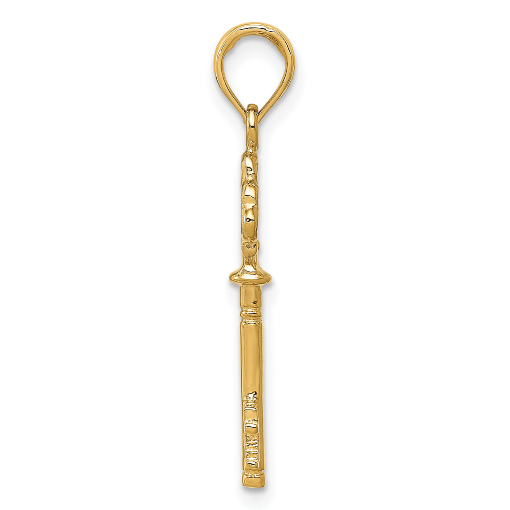 10K None Polished 3-D Hearts Key Charm - view 2