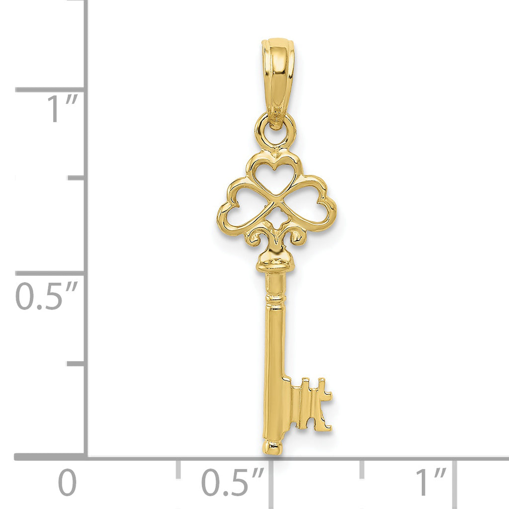 10K None Polished 3-D Hearts Key Charm - view 4