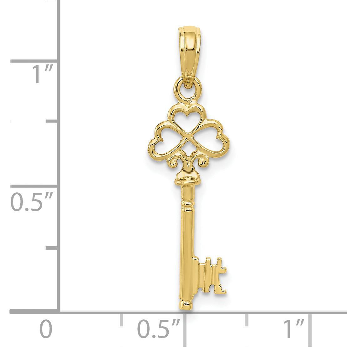 10K None Polished 3-D Hearts Key Charm - view 4