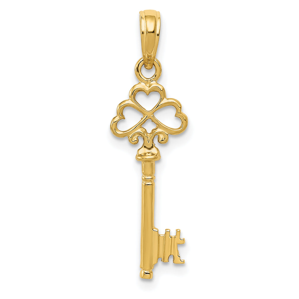 10K None Polished 3-D Hearts Key Charm