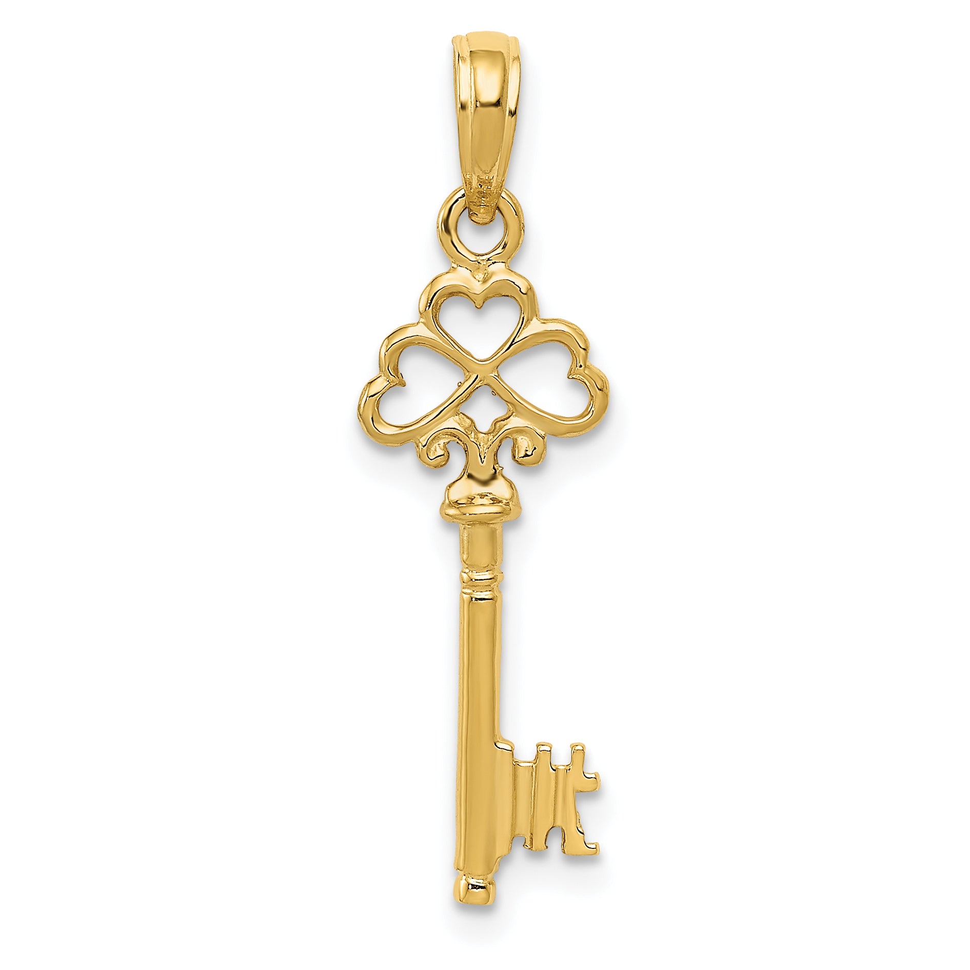 10K None Polished 3-D Hearts Key Charm