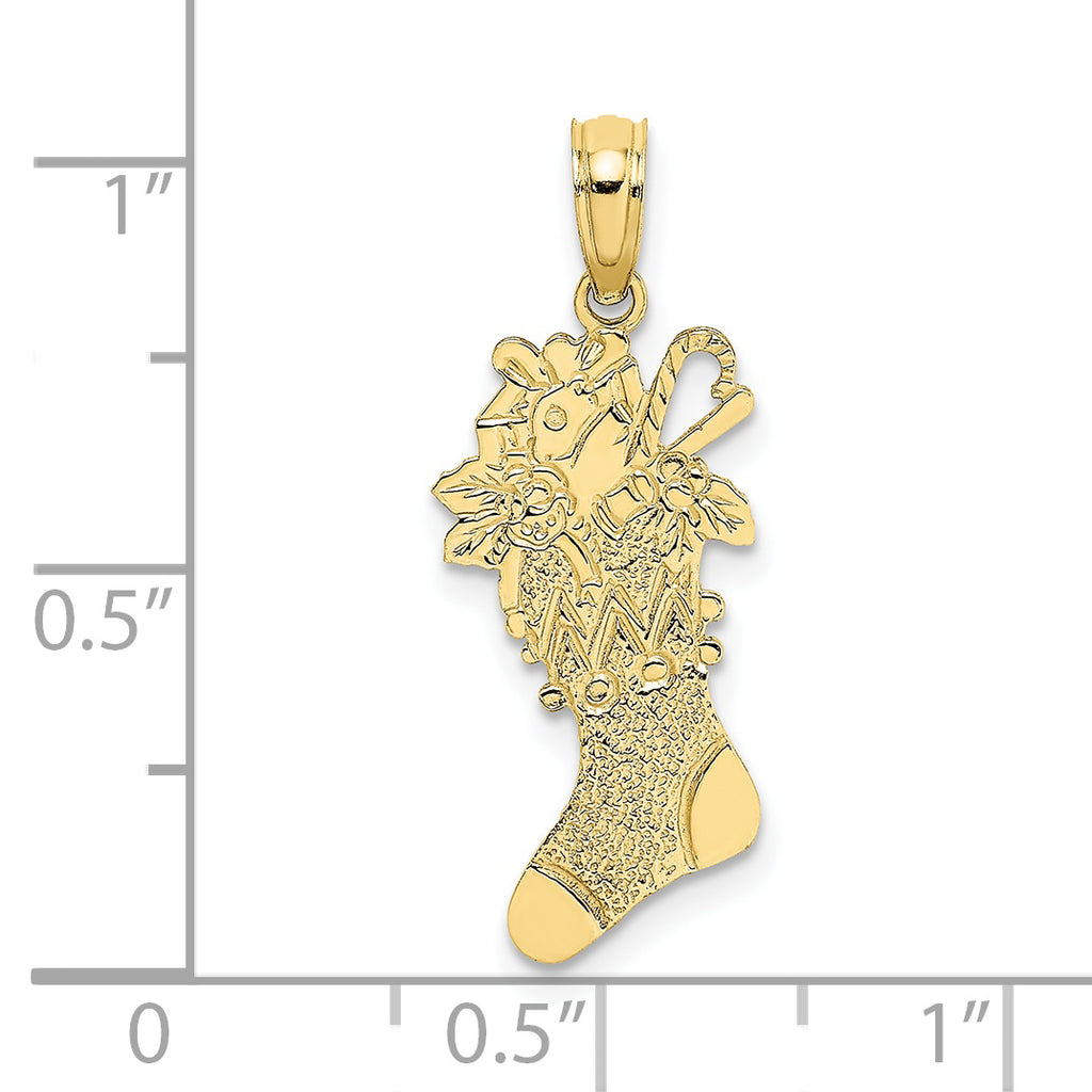 10K Polished Christmas Stocking Pendant