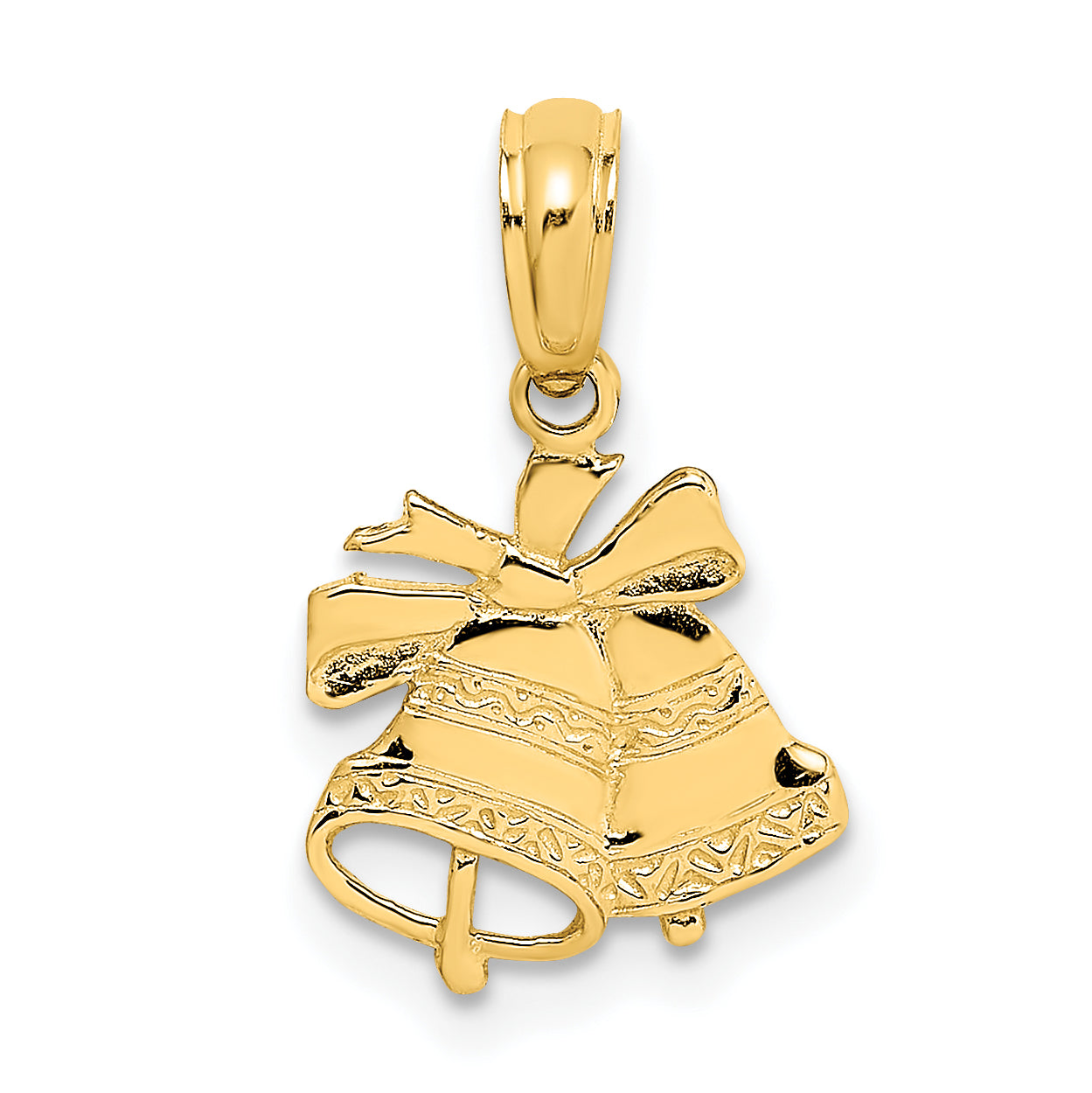 10K Polished Christmas Bells Pendant