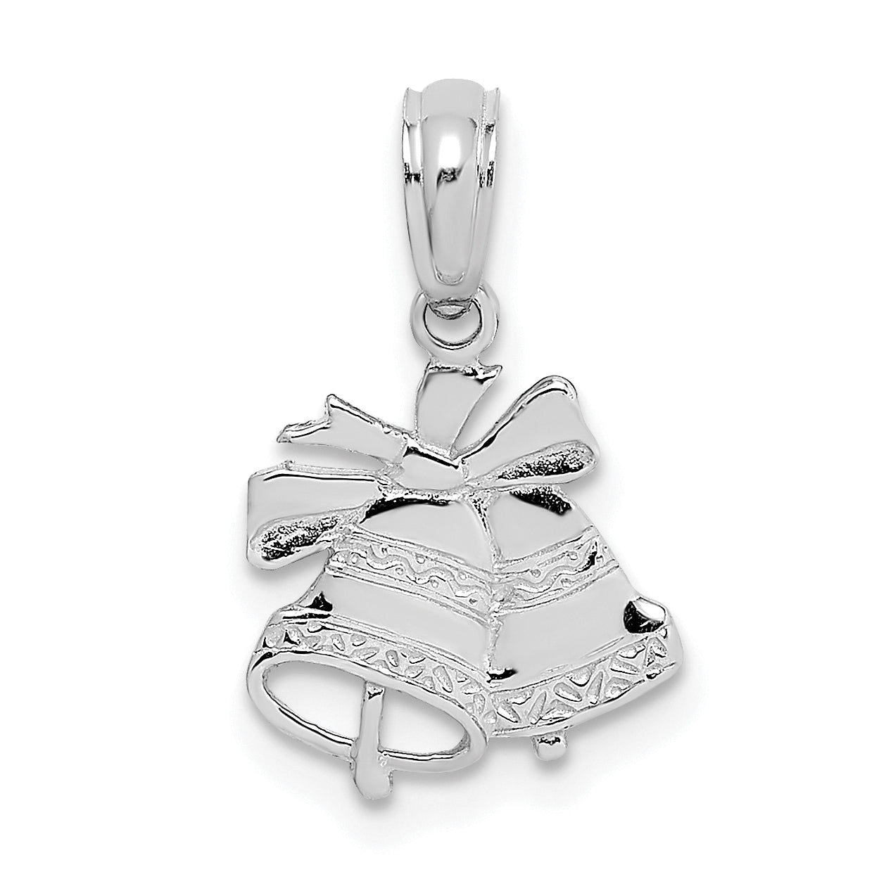 10K White Gold Polished Christmas Bells Pendant Main image