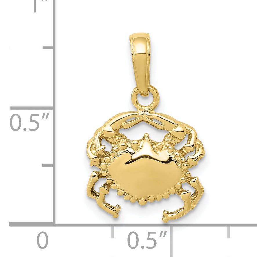 10k Solid Polished Open-Backed Crab Pendant