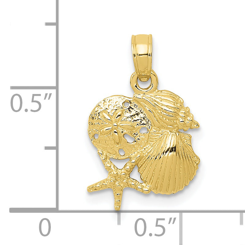 10k Solid Polished Mini Shell Cluster Pendant