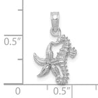 10K White Gold Solid Seahorse and Starfish Pendant